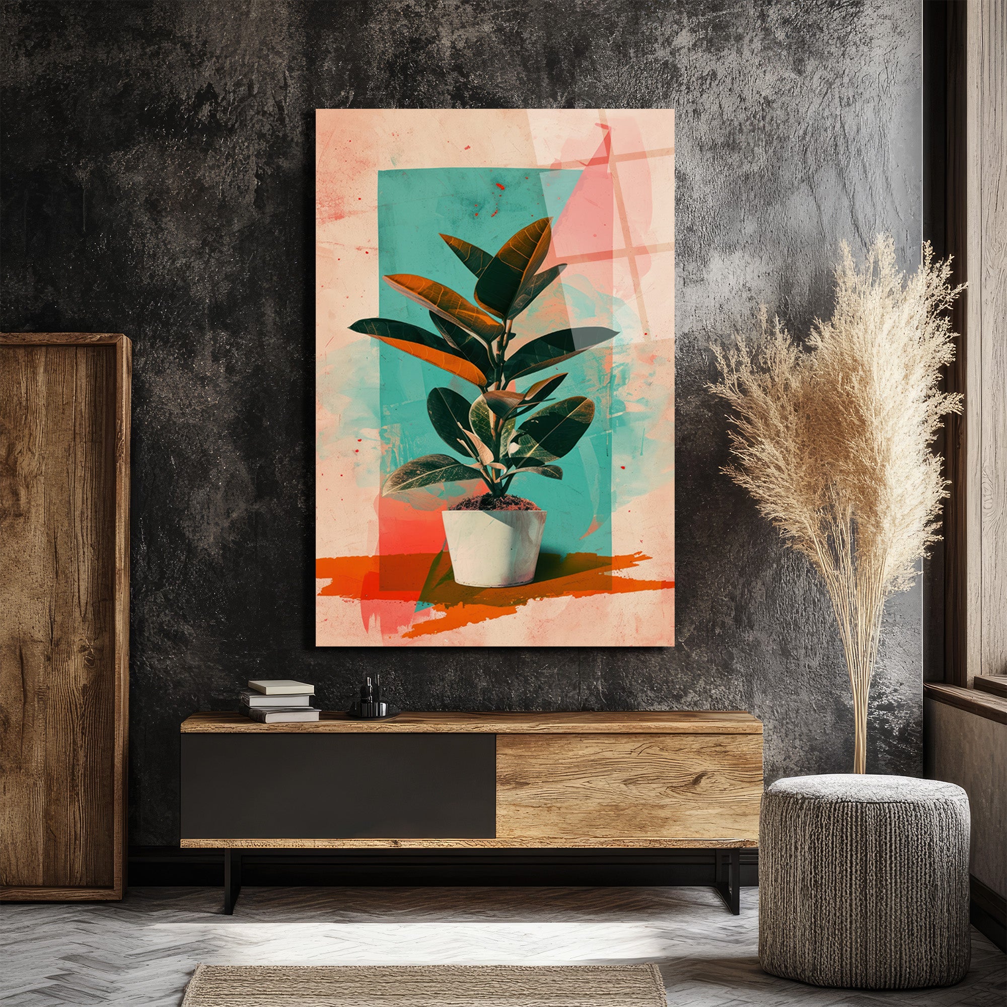 Sanatsal Ficus Cam Tablo: Modern Botanik Dokunuş