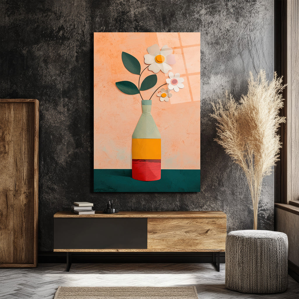 Minimalist Çiçek Vazo Temalı Modern Cam Tablo