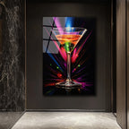 Neon Işıltılı Martini Kadehi Cam Tablo - Modern Bar Dekorasyonu