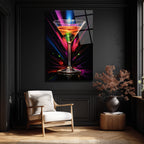 Neon Işıltılı Martini Kadehi Cam Tablo - Modern Bar Dekorasyonu