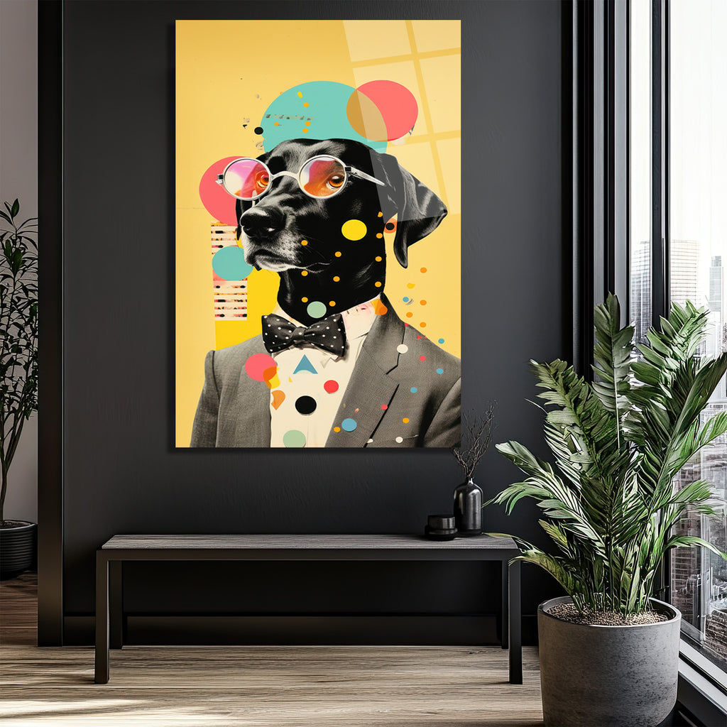 Kibar Köpek Pop Art Cam Tablo | Modern ve Eğlenceli Duvar Dekorasyonu