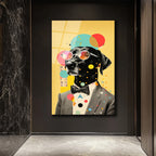 Kibar Köpek Pop Art Cam Tablo | Modern ve Eğlenceli Duvar Dekorasyonu