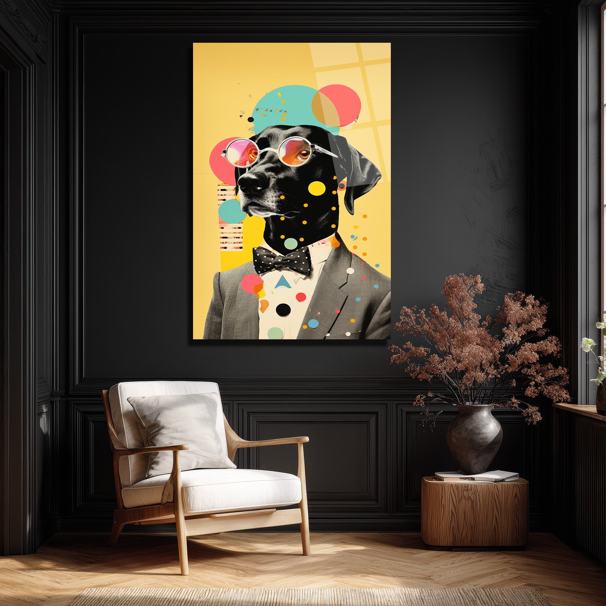 Kibar Köpek Pop Art Cam Tablo | Modern ve Eğlenceli Duvar Dekorasyonu
