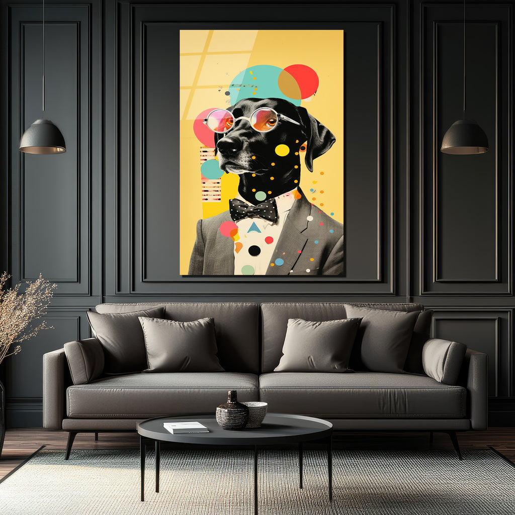 Kibar Köpek Pop Art Cam Tablo | Modern ve Eğlenceli Duvar Dekorasyonu
