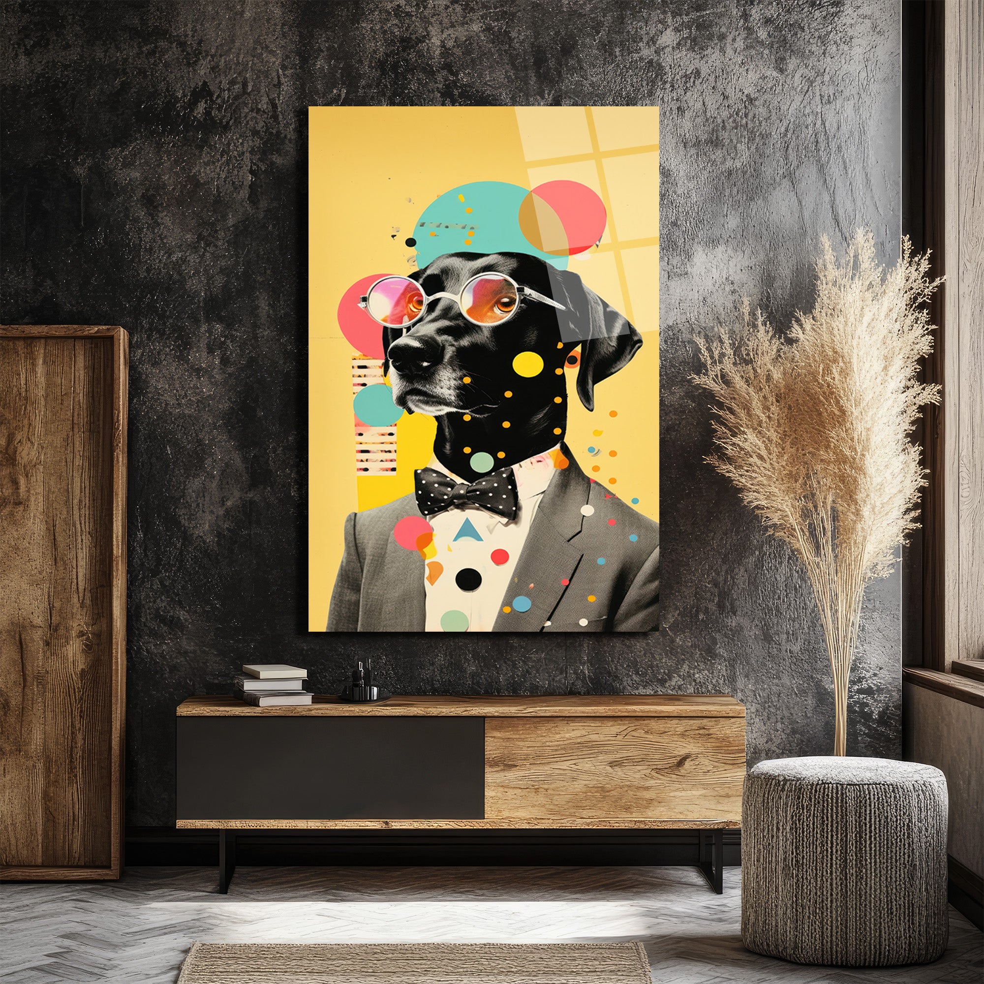 Kibar Köpek Pop Art Cam Tablo | Modern ve Eğlenceli Duvar Dekorasyonu