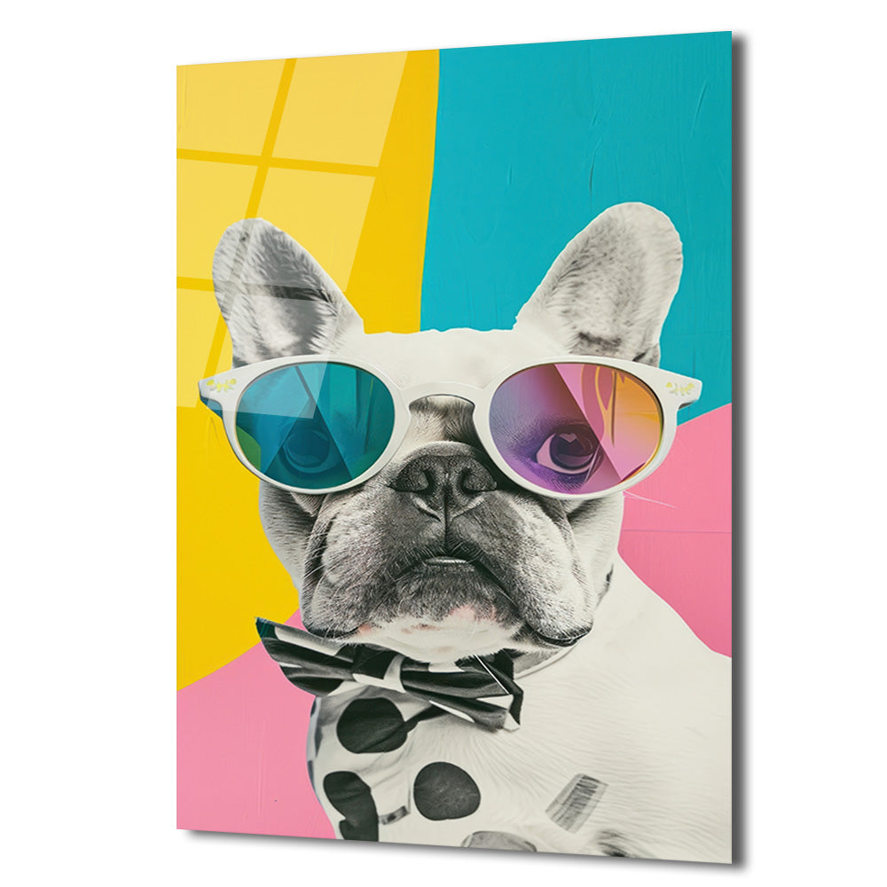 Havalı Fransız Bulldog Cam Tablo - Modern Sanat Duvar Dekoru