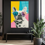 Havalı Fransız Bulldog Cam Tablo - Modern Sanat Duvar Dekoru