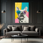 Havalı Fransız Bulldog Cam Tablo - Modern Sanat Duvar Dekoru