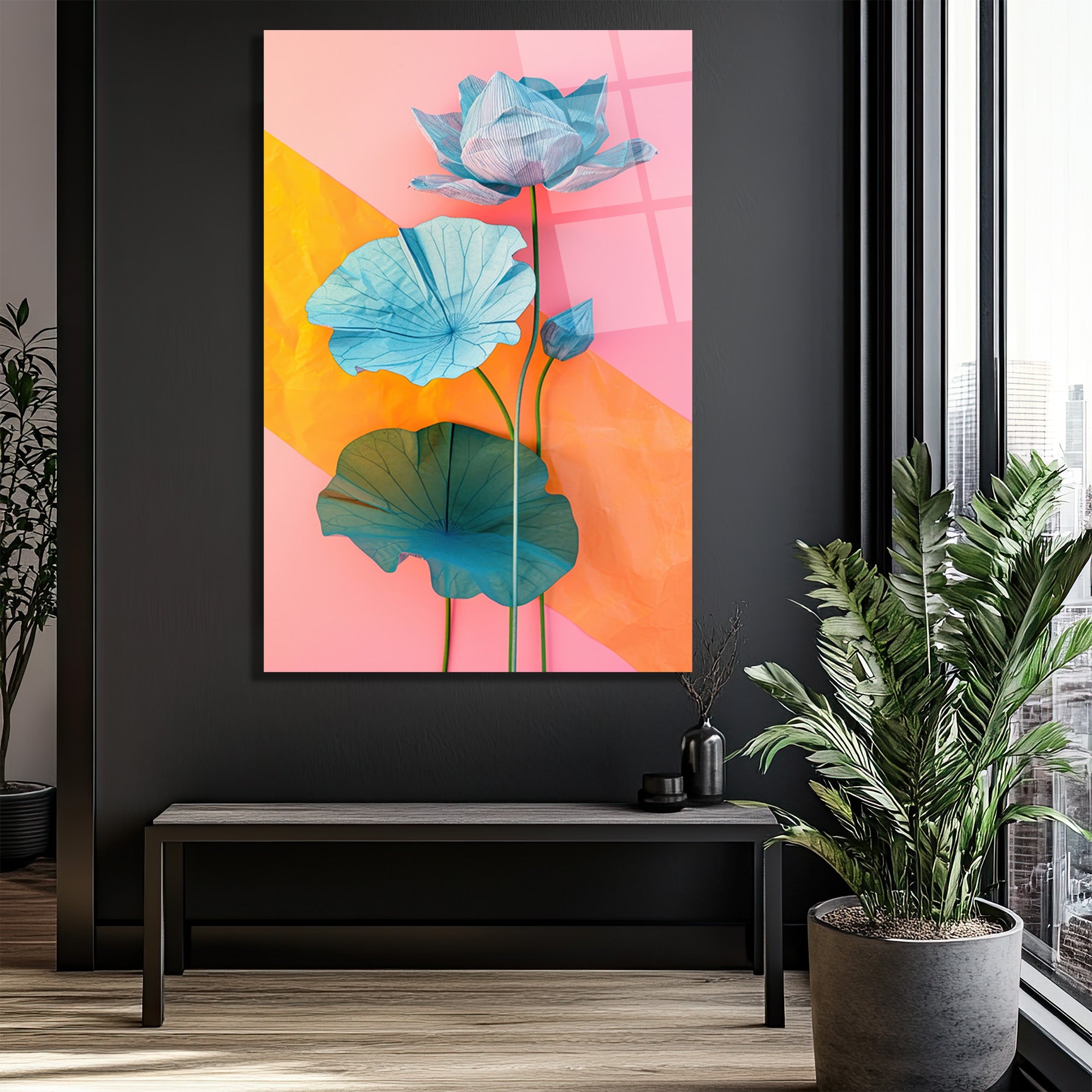Pastel Tonlarda Lotus Zarafeti Cam Tablo