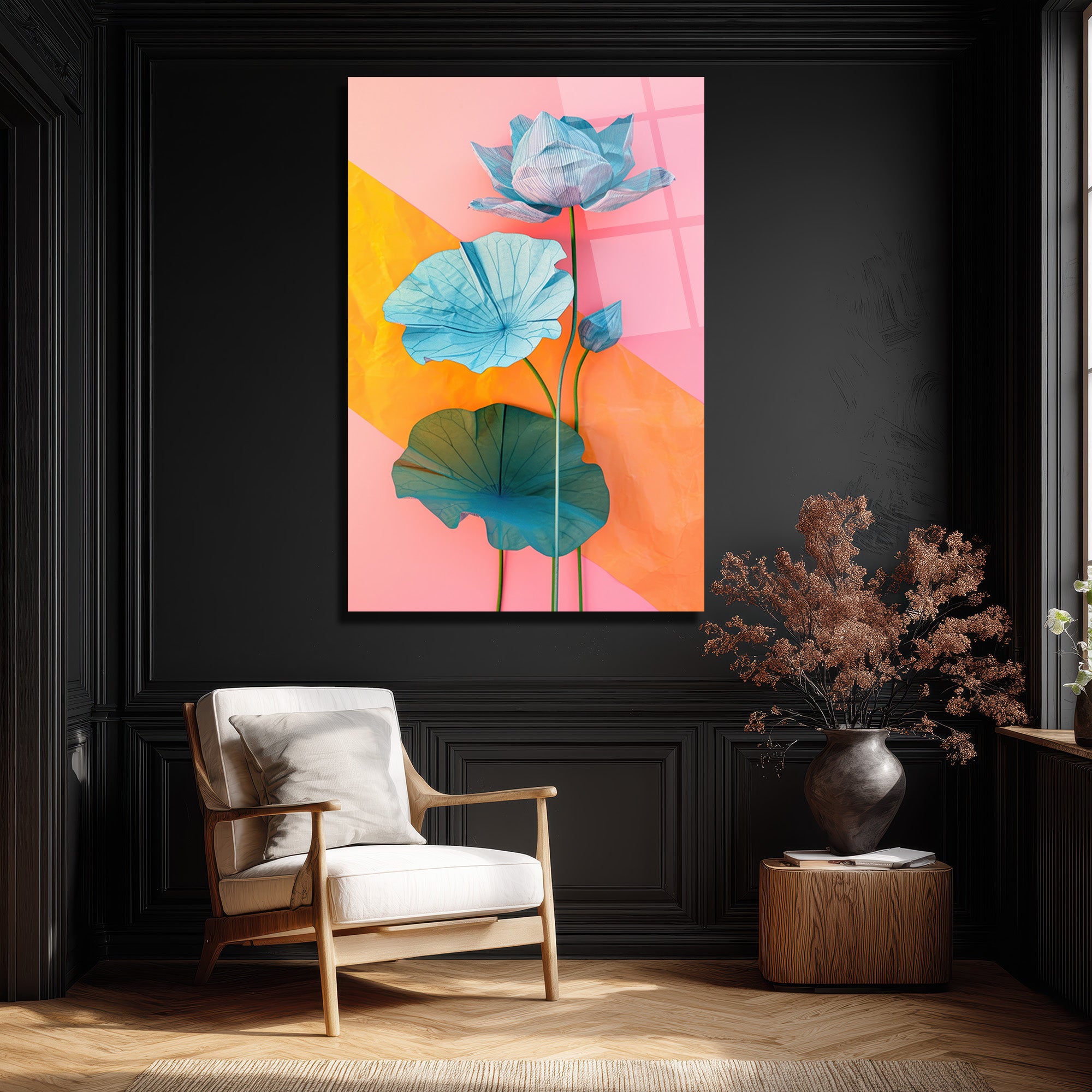 Pastel Tonlarda Lotus Zarafeti Cam Tablo
