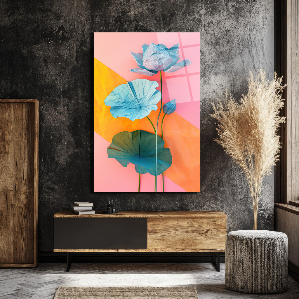 Pastel Tonlarda Lotus Zarafeti Cam Tablo