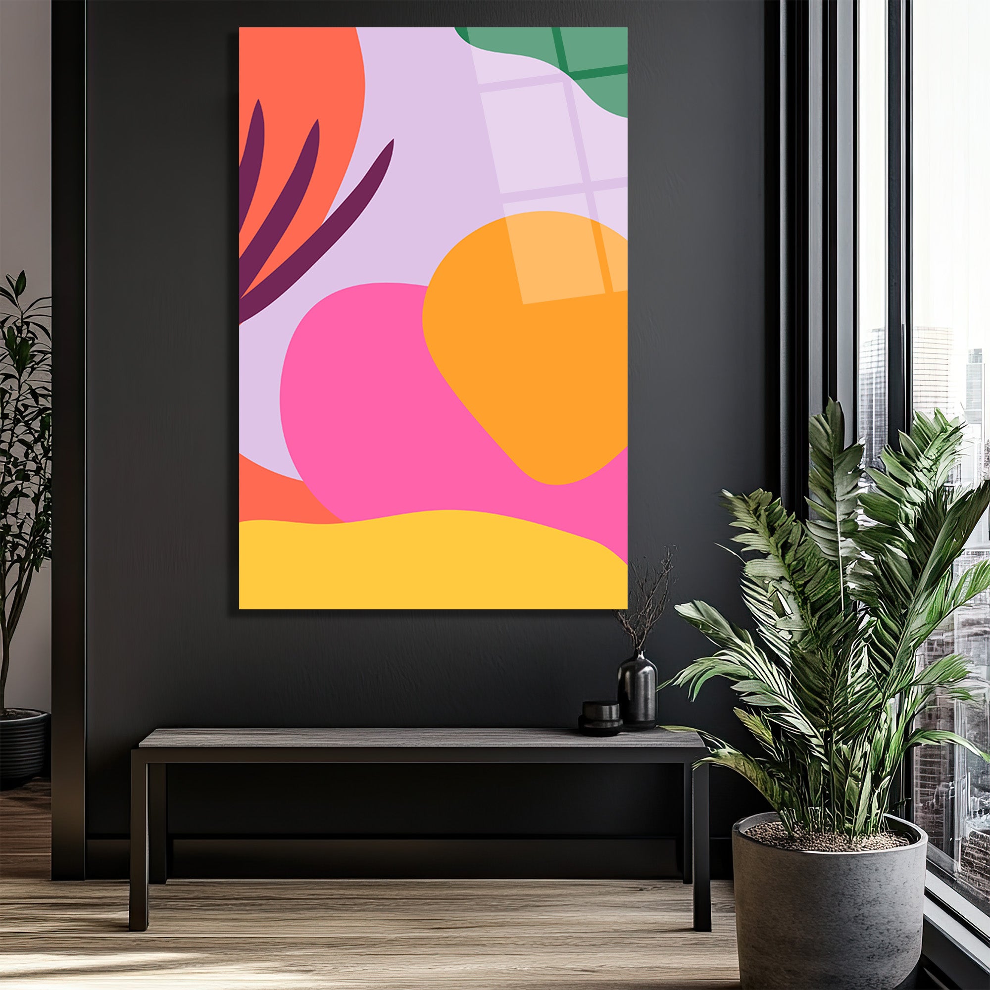 Enerjik Renklerle Soyut Sanat Cam Tablo - Modern Duvar Dekoru