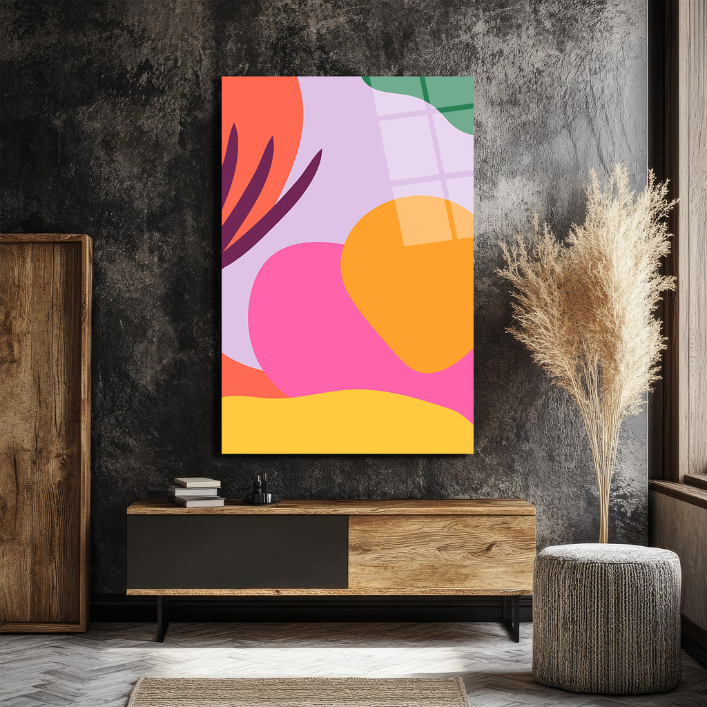 Enerjik Renklerle Soyut Sanat Cam Tablo - Modern Duvar Dekoru