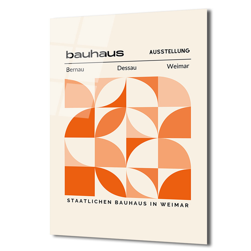 Bauhaus Geometrik Desenli Turuncu Cam Tablo