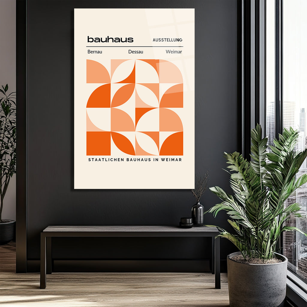 Bauhaus Geometrik Desenli Turuncu Cam Tablo