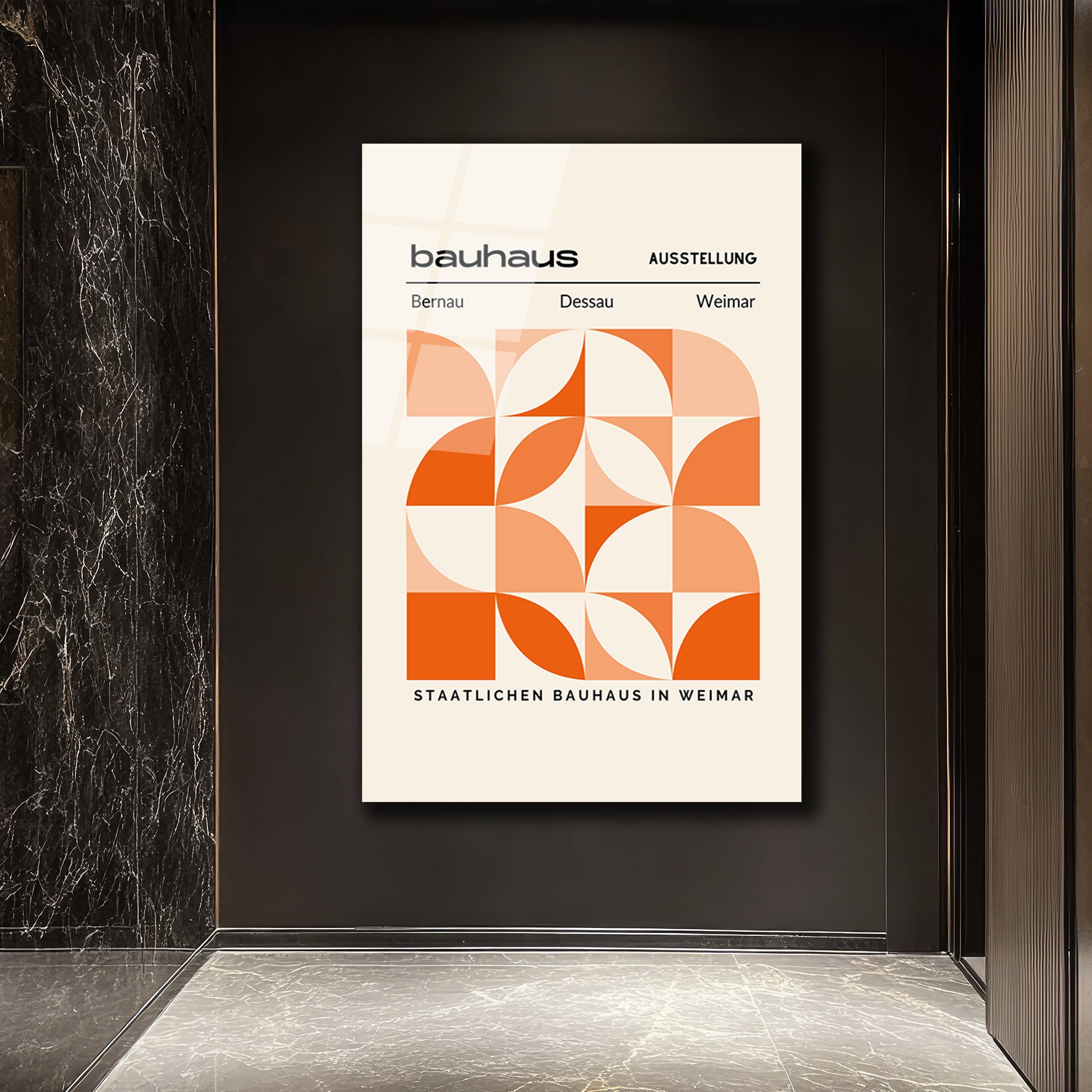 Bauhaus Geometrik Desenli Turuncu Cam Tablo