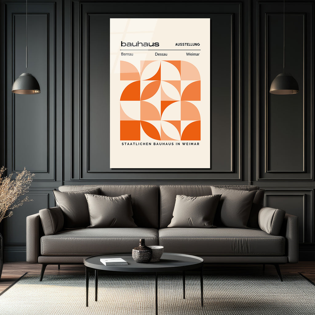 Bauhaus Geometrik Desenli Turuncu Cam Tablo