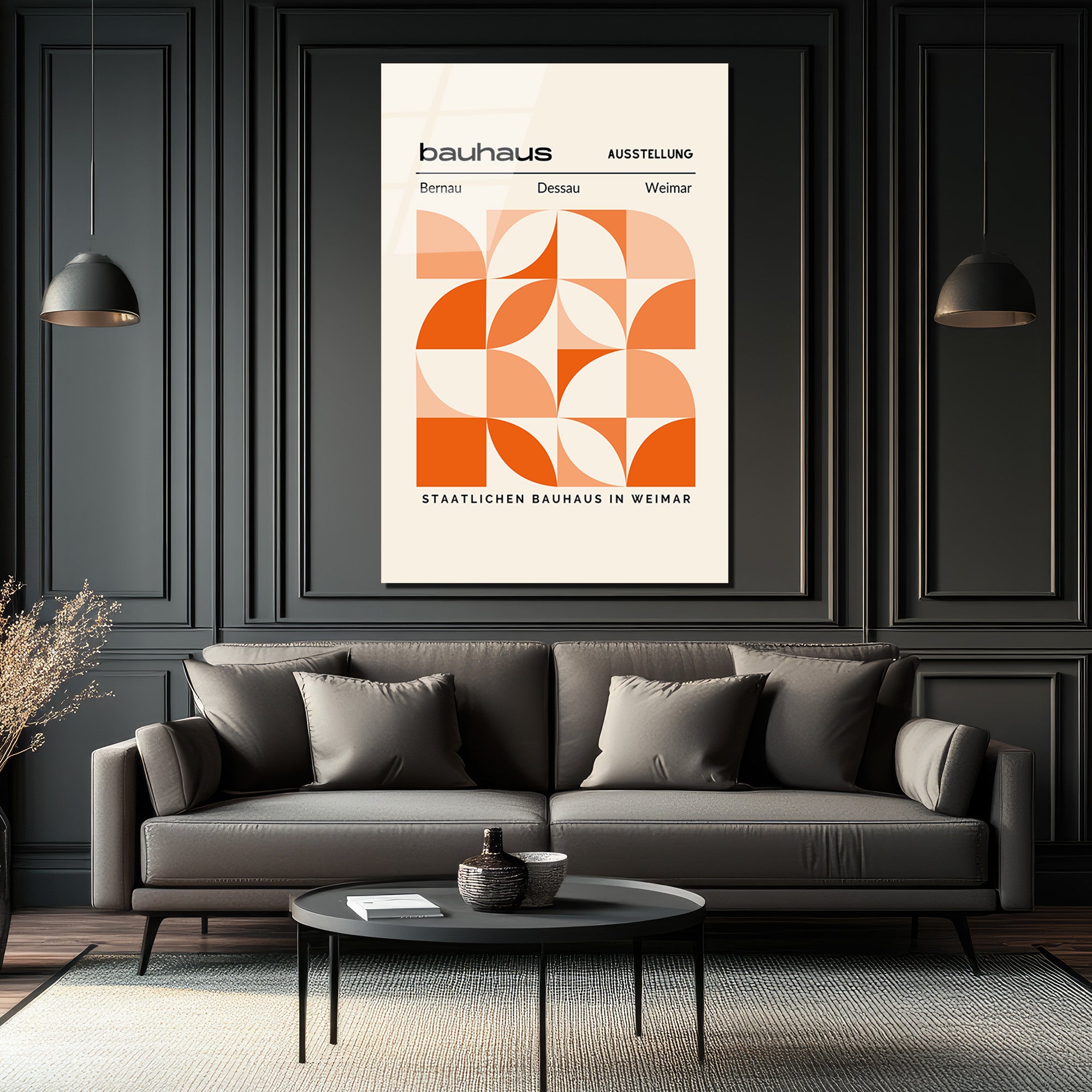 Bauhaus Geometrik Desenli Turuncu Cam Tablo