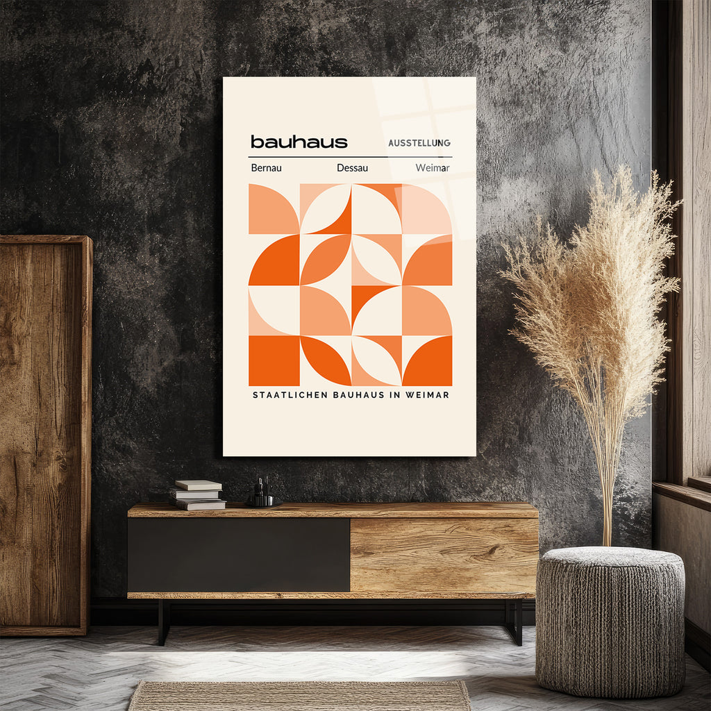 Bauhaus Geometrik Desenli Turuncu Cam Tablo