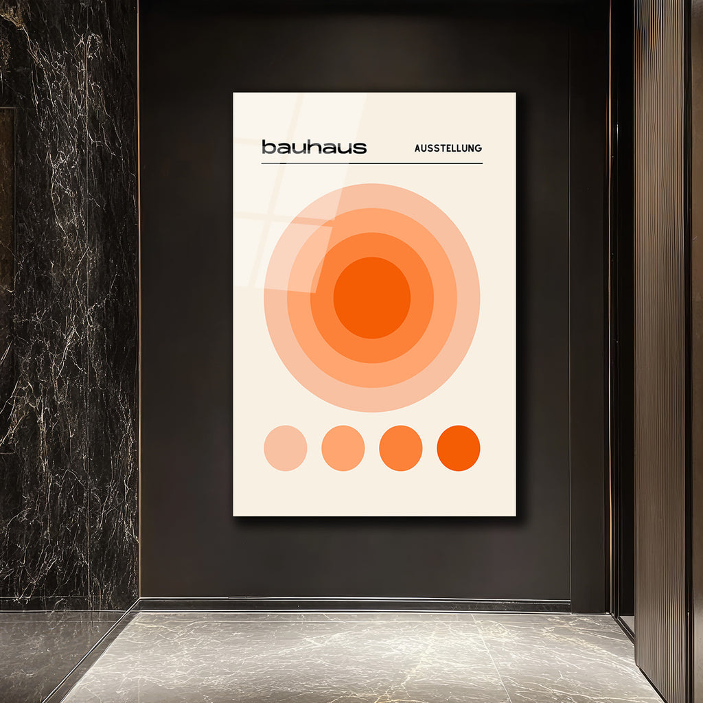 Bauhaus Sanatından İlham Alan Turuncu Daireler Cam Tablo