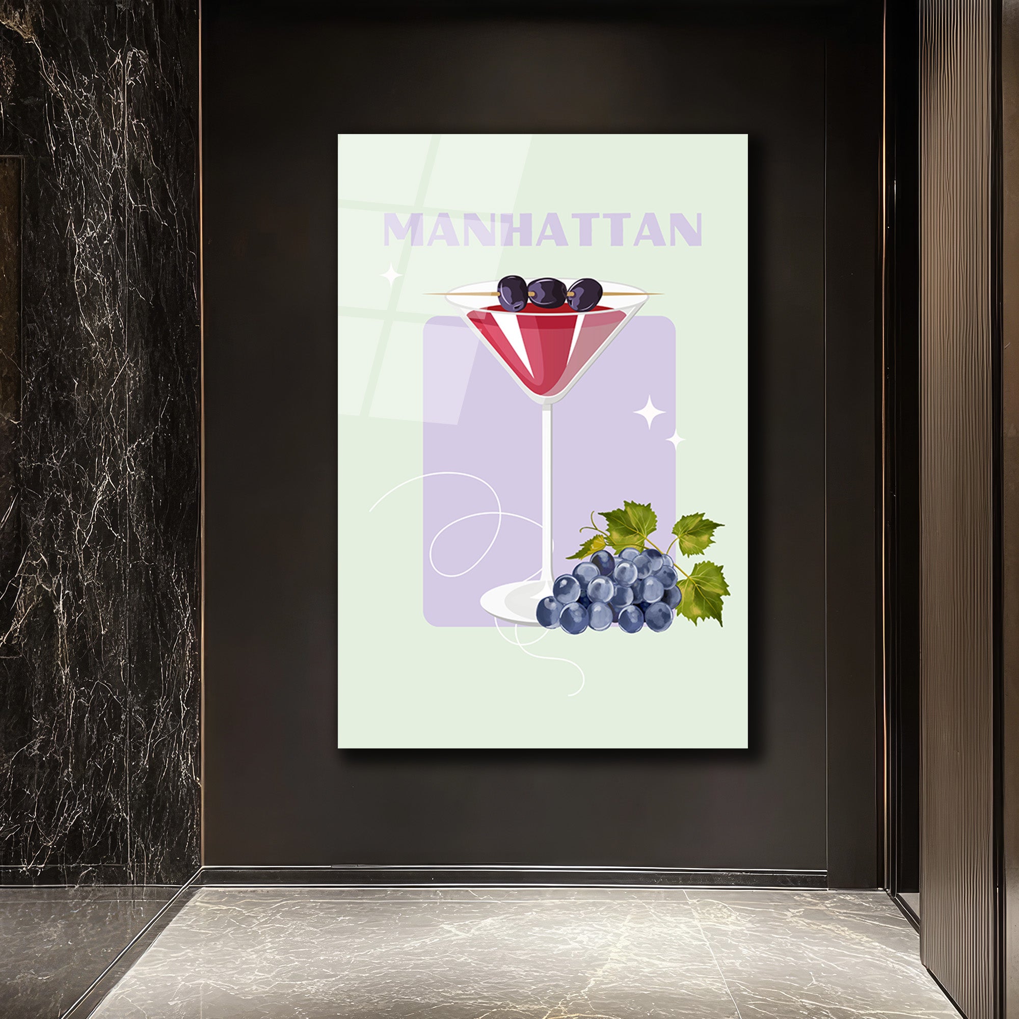 Manhattan Kokteyl Cam Tablo: Şık ve Modern Duvar Sanatı