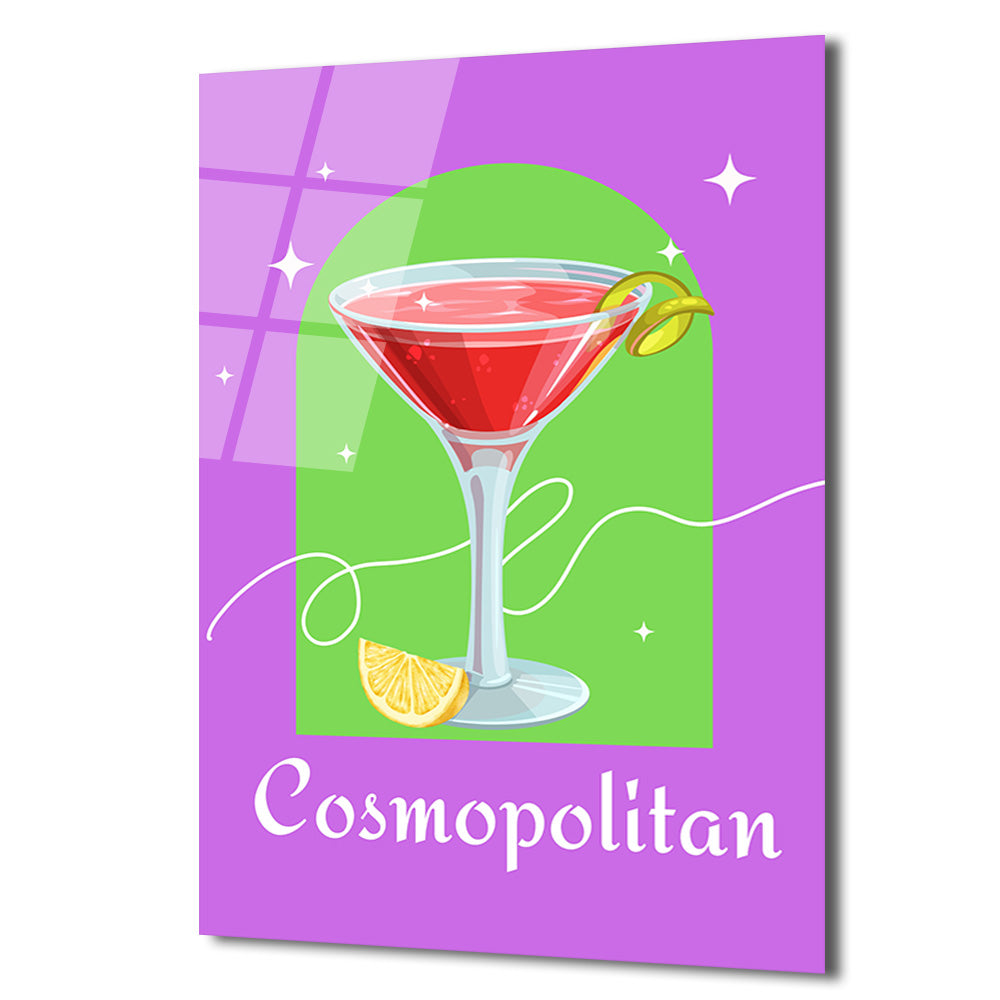 Cosmopolitan Kokteyl Sanat Cam Tablo - Modern Bar Dekorasyonu