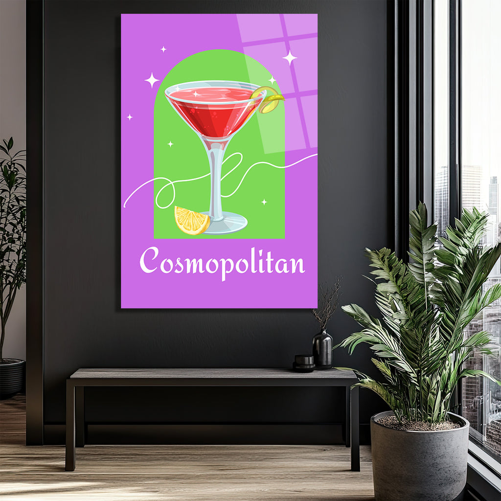 Cosmopolitan Kokteyl Sanat Cam Tablo - Modern Bar Dekorasyonu
