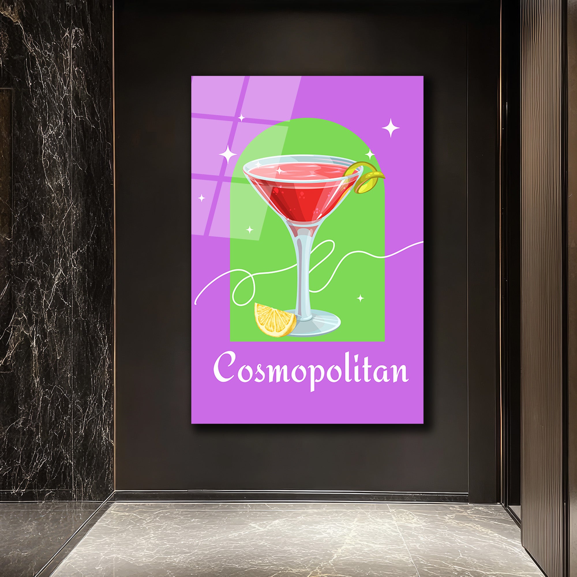 Cosmopolitan Kokteyl Sanat Cam Tablo - Modern Bar Dekorasyonu
