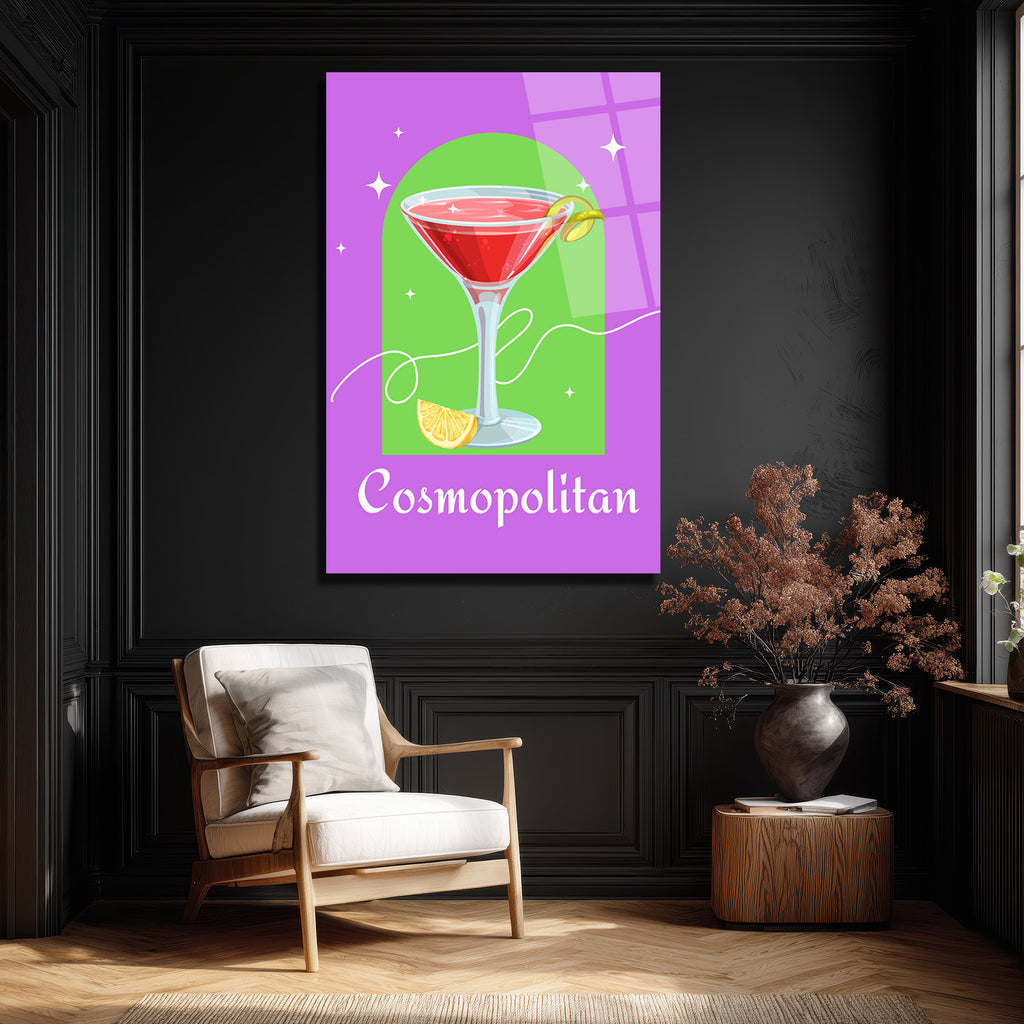 Cosmopolitan Kokteyl Sanat Cam Tablo - Modern Bar Dekorasyonu