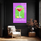 Cosmopolitan Kokteyl Sanat Cam Tablo - Modern Bar Dekorasyonu