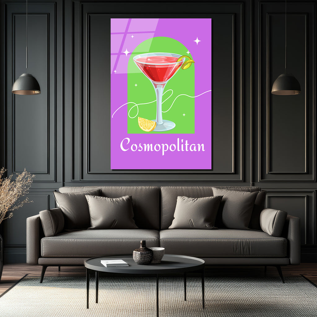 Cosmopolitan Kokteyl Sanat Cam Tablo - Modern Bar Dekorasyonu