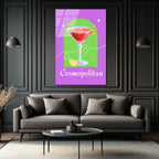 Cosmopolitan Kokteyl Sanat Cam Tablo - Modern Bar Dekorasyonu