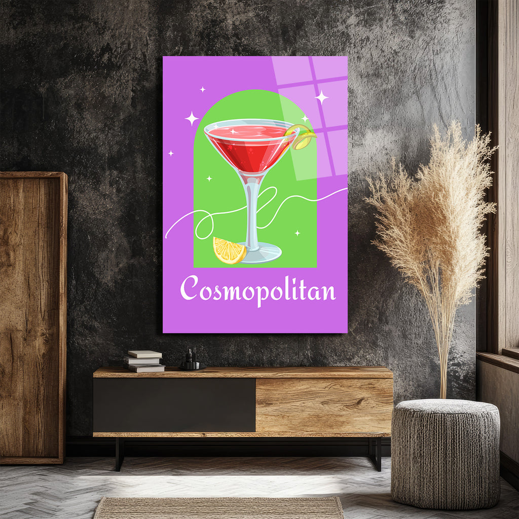 Cosmopolitan Kokteyl Sanat Cam Tablo - Modern Bar Dekorasyonu