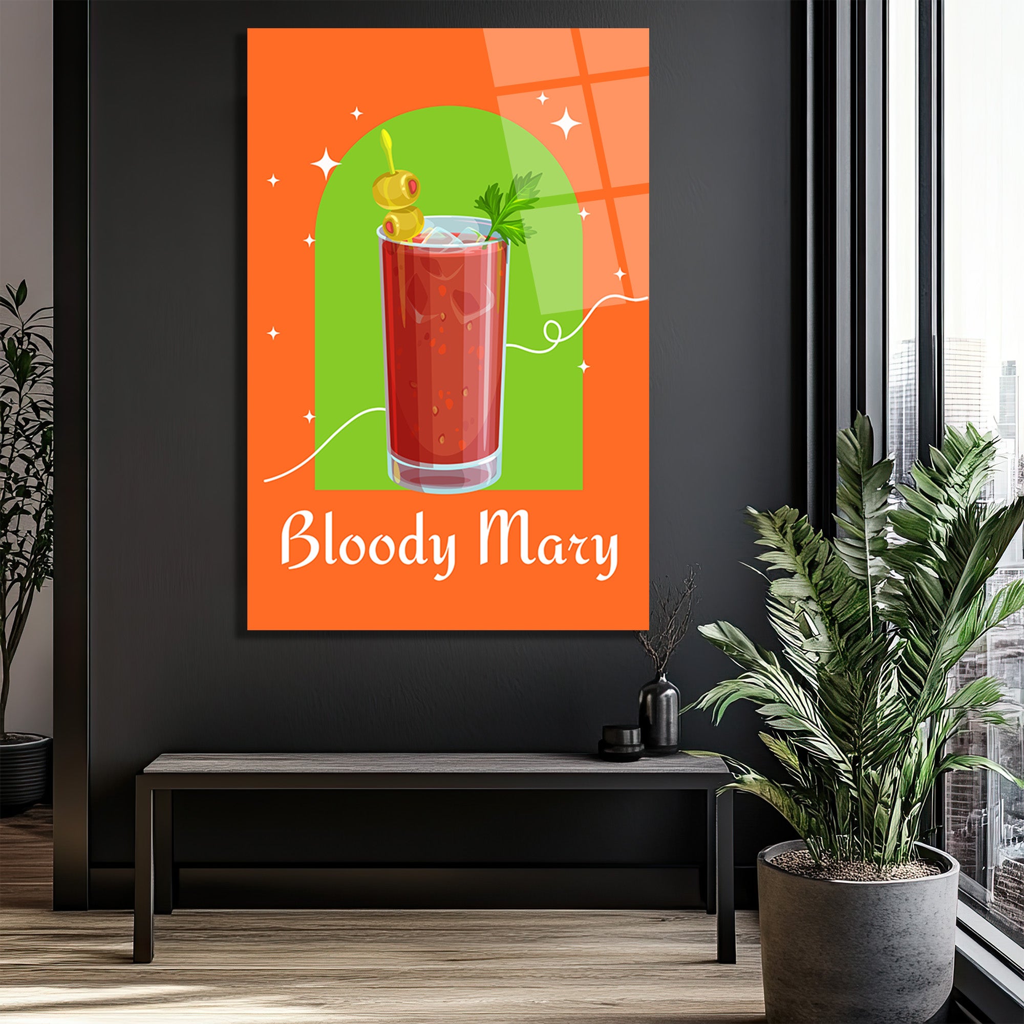 Bloody Mary Kokteyl İllüstrasyonu Cam Tablo | Retro Mutfak Duvar Sanatı