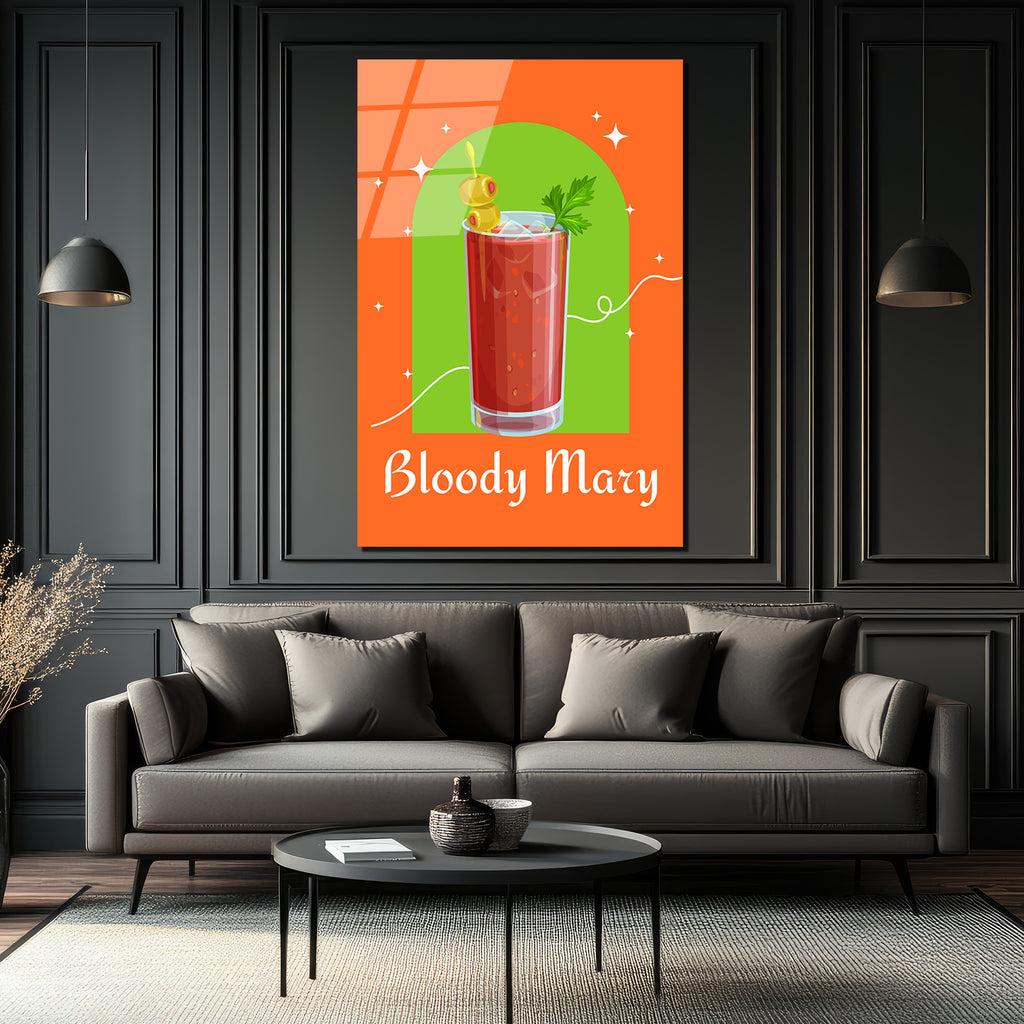 Bloody Mary Kokteyl İllüstrasyonu Cam Tablo | Retro Mutfak Duvar Sanatı