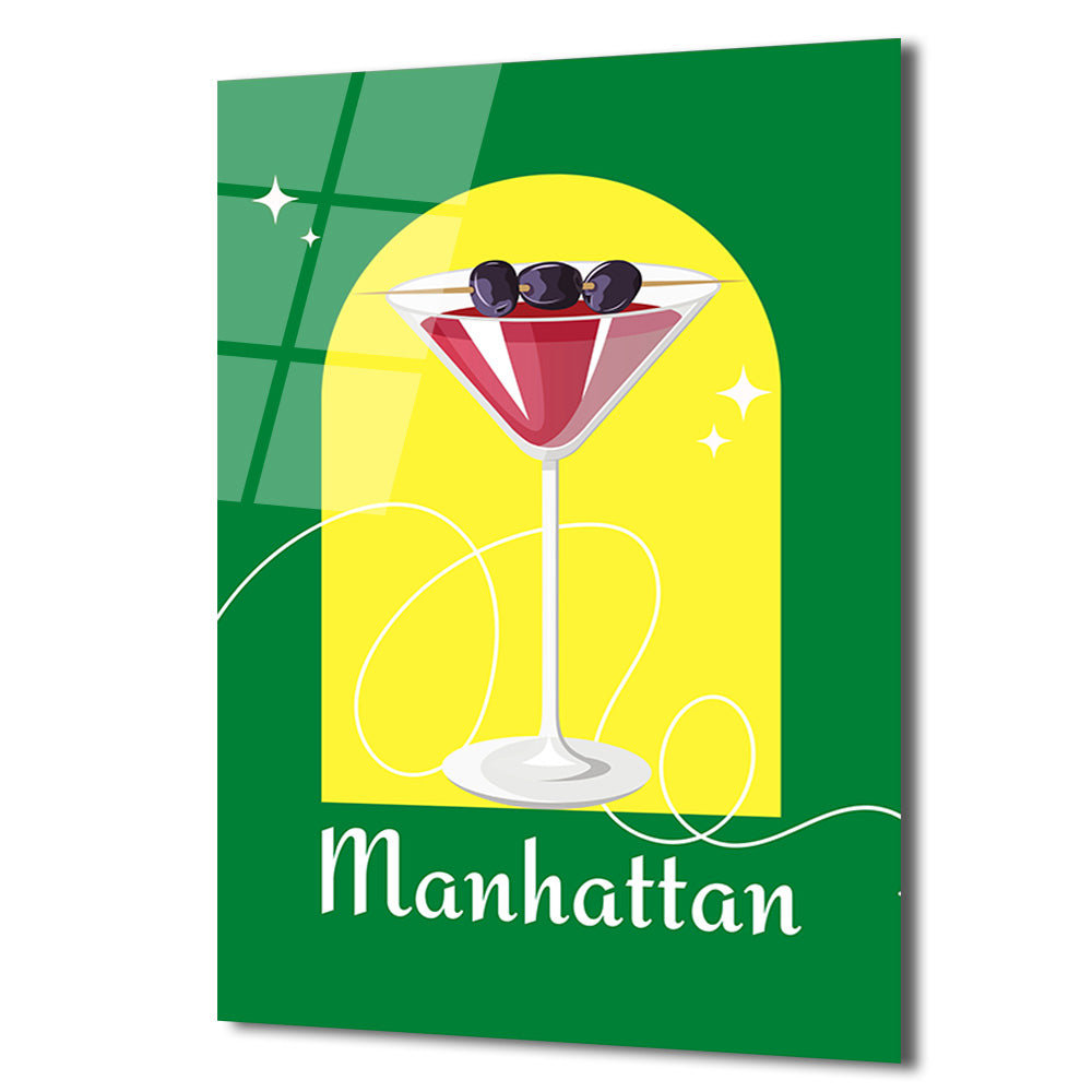 Manhattan Kokteyli Modern Cam Tablo - Duvar Sanatı