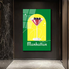Manhattan Kokteyli Modern Cam Tablo - Duvar Sanatı