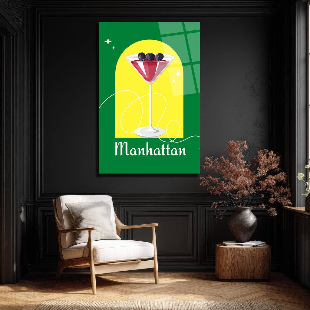 Manhattan Kokteyli Modern Cam Tablo - Duvar Sanatı