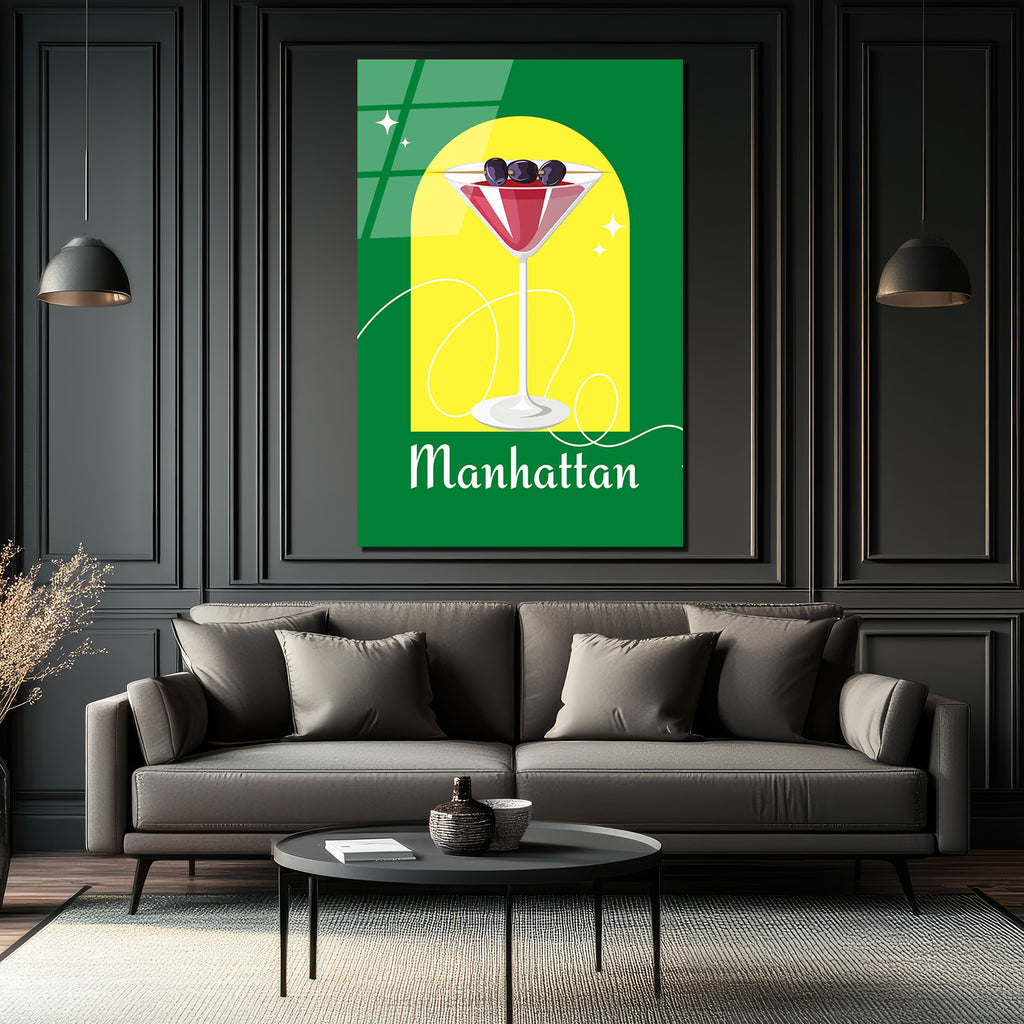 Manhattan Kokteyli Modern Cam Tablo - Duvar Sanatı