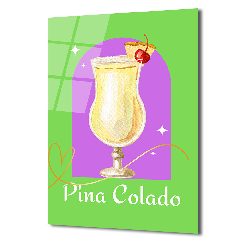 Pina Colada Tropikal Kokteyl Sanatı Cam Tablo