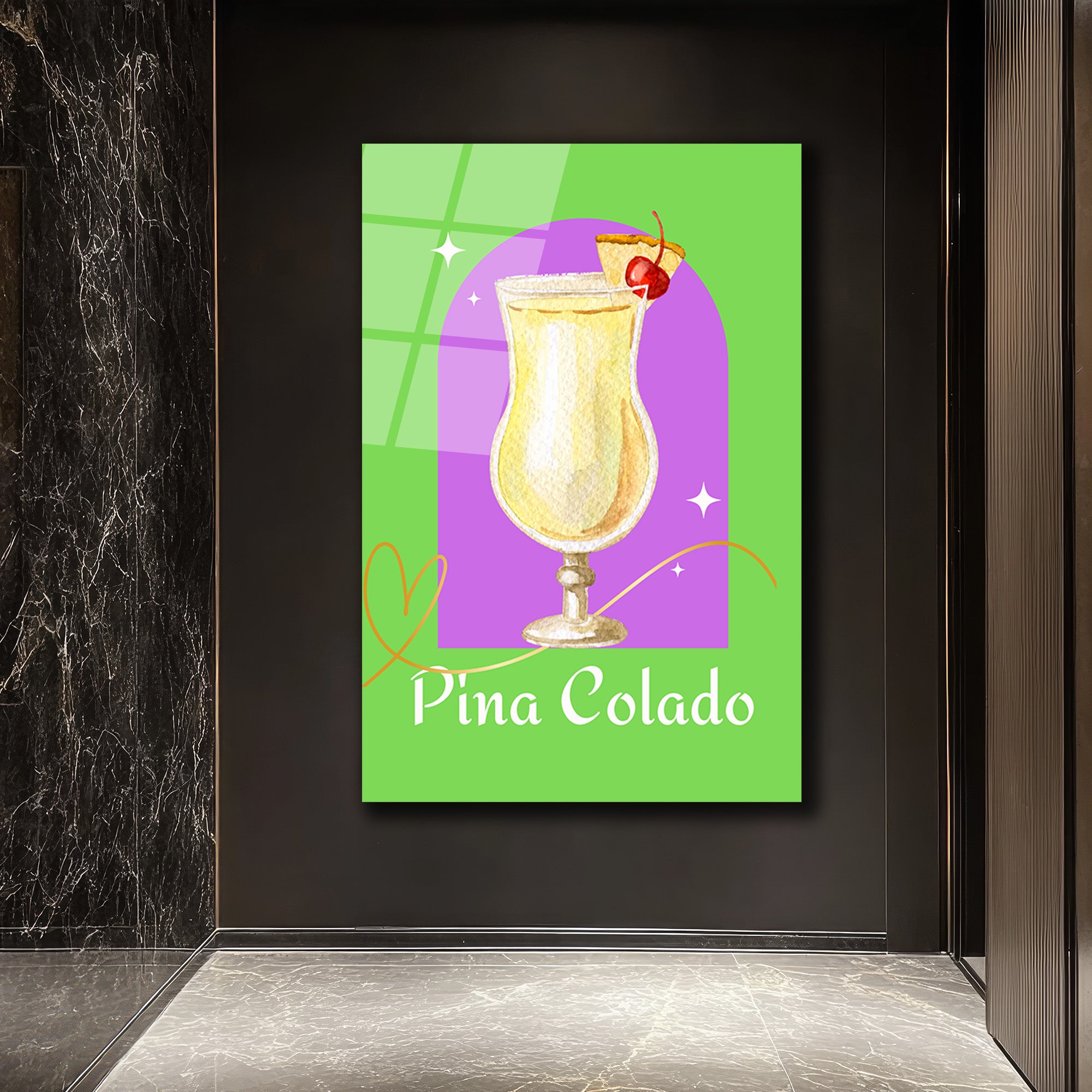 Pina Colada Tropikal Kokteyl Sanatı Cam Tablo