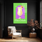 Pina Colada Tropikal Kokteyl Sanatı Cam Tablo