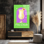 Pina Colada Tropikal Kokteyl Sanatı Cam Tablo