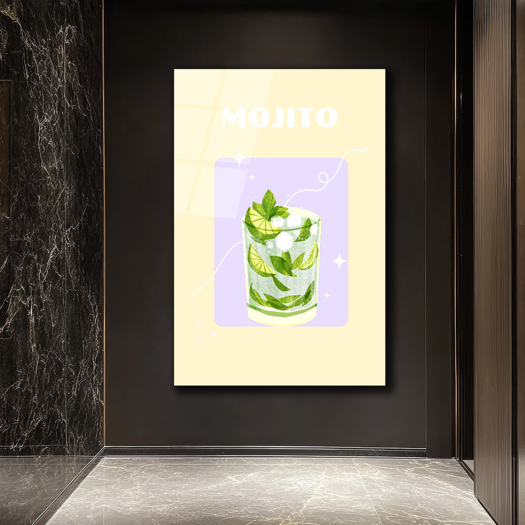Mojito Ferahlığı Cam Tablo - Modern Yaz Kokteyli Duvar Sanatı