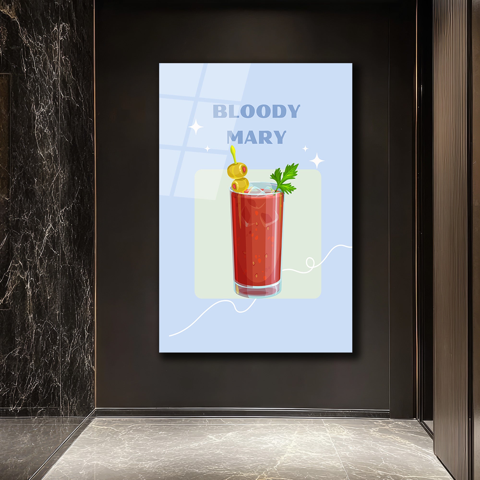 Bloody Mary Kokteyl Cam Tablo - Modern Mutfak ve Bar Dekoru