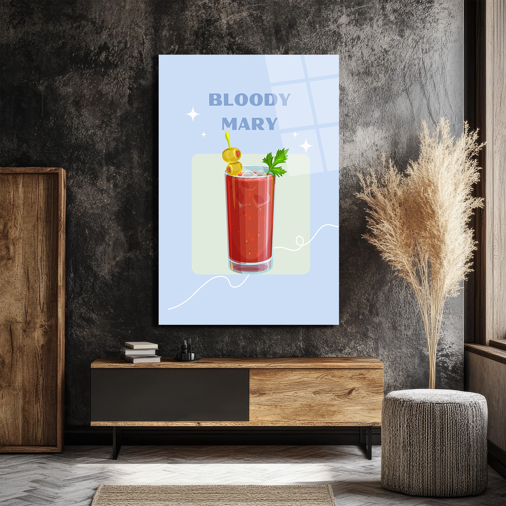 Bloody Mary Kokteyl Cam Tablo - Modern Mutfak ve Bar Dekoru
