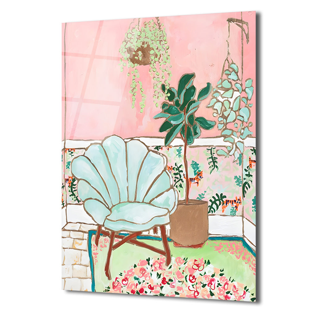 Pastel Tonlarda Bohem Köşe Cam Tablo