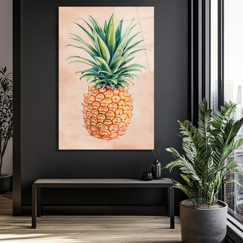 Tropikal Ananas Cam Tablo - Yaz Enerjisi Duvar Sanatı