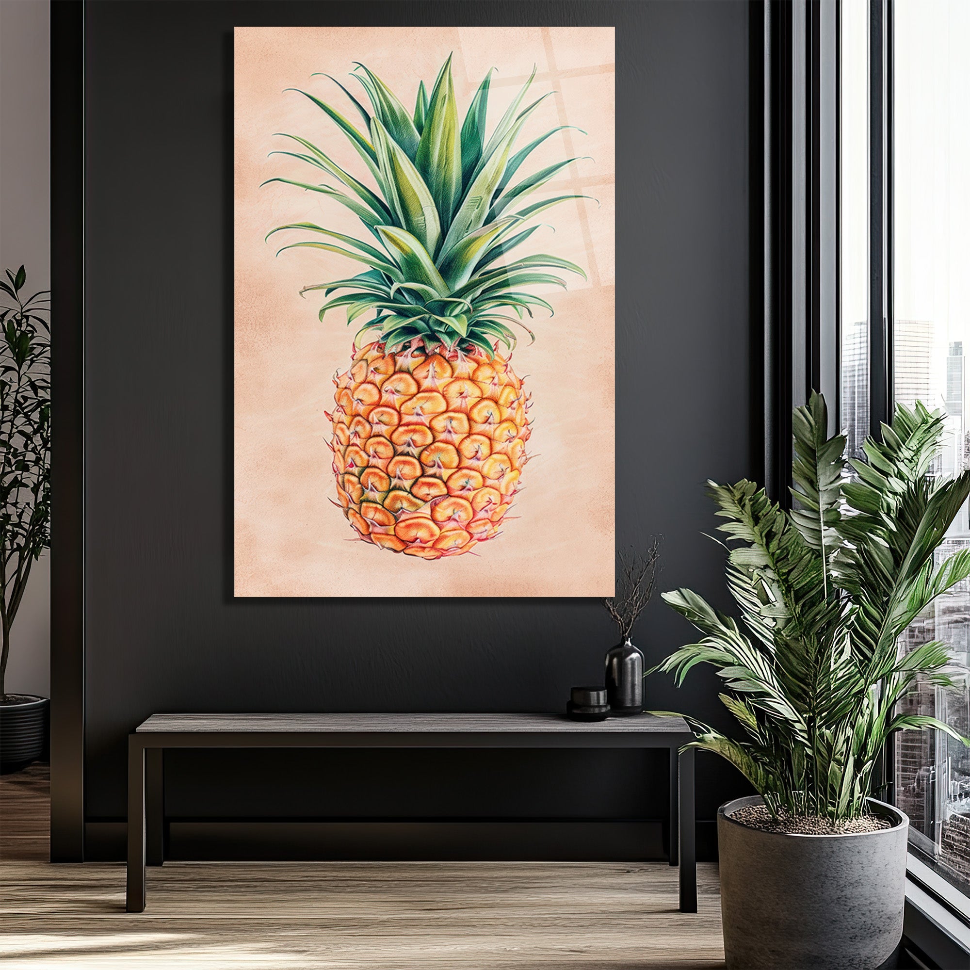 Tropikal Ananas Cam Tablo - Yaz Enerjisi Duvar Sanatı