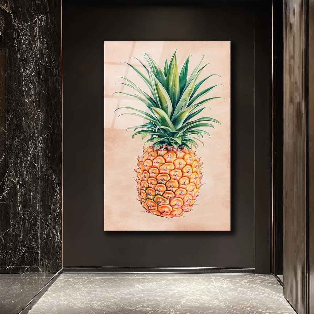 Tropikal Ananas Cam Tablo - Yaz Enerjisi Duvar Sanatı